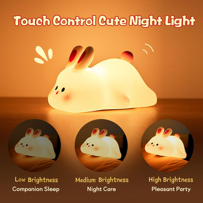 AZTrendy SoftBunny Silicone Night Light: Touch Sensor + Timer 🐰🌙 (White)